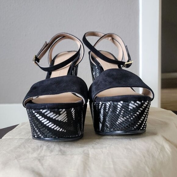 Stella Luna Atelier Paris Sheep Suede Leather Aztex Platform Wedge Sandal Black - Picture 5 of 15